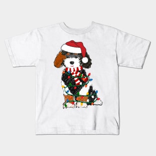 Cute Bernedoodle Wrapped In Christmas Lights Kids T-Shirt